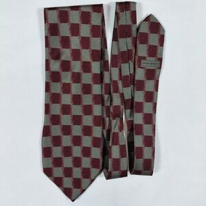 Giorgio Armani Cravatte Mens Silk Tie Burgundy Gray Checkered Made in Italy